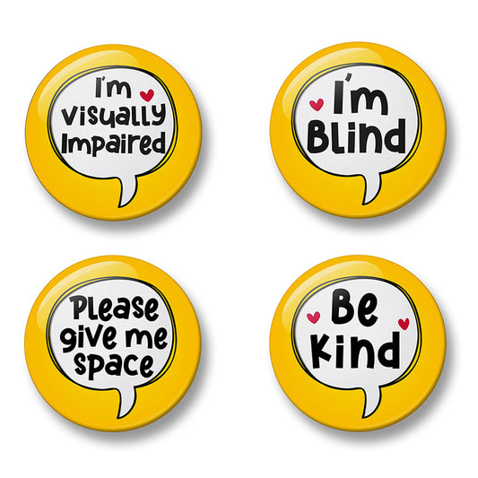 Blind Awareness Pin Badge Set – Set of 4 Pins, 32mm or 44mm