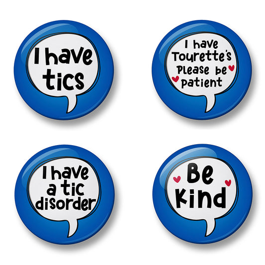 Tics Awareness Pin Badge Set – Set of 4 Pins, 32mm or 44mm