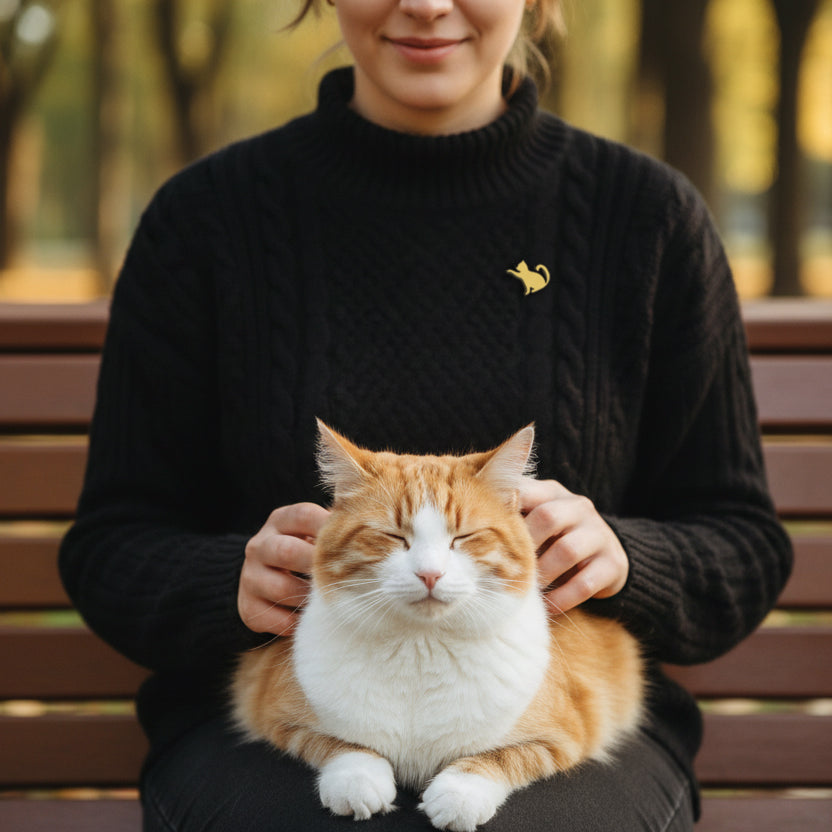 Gold-Plated Cat Pin Brooch