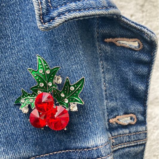 Celebrity Holly Flower Christmas Brooch