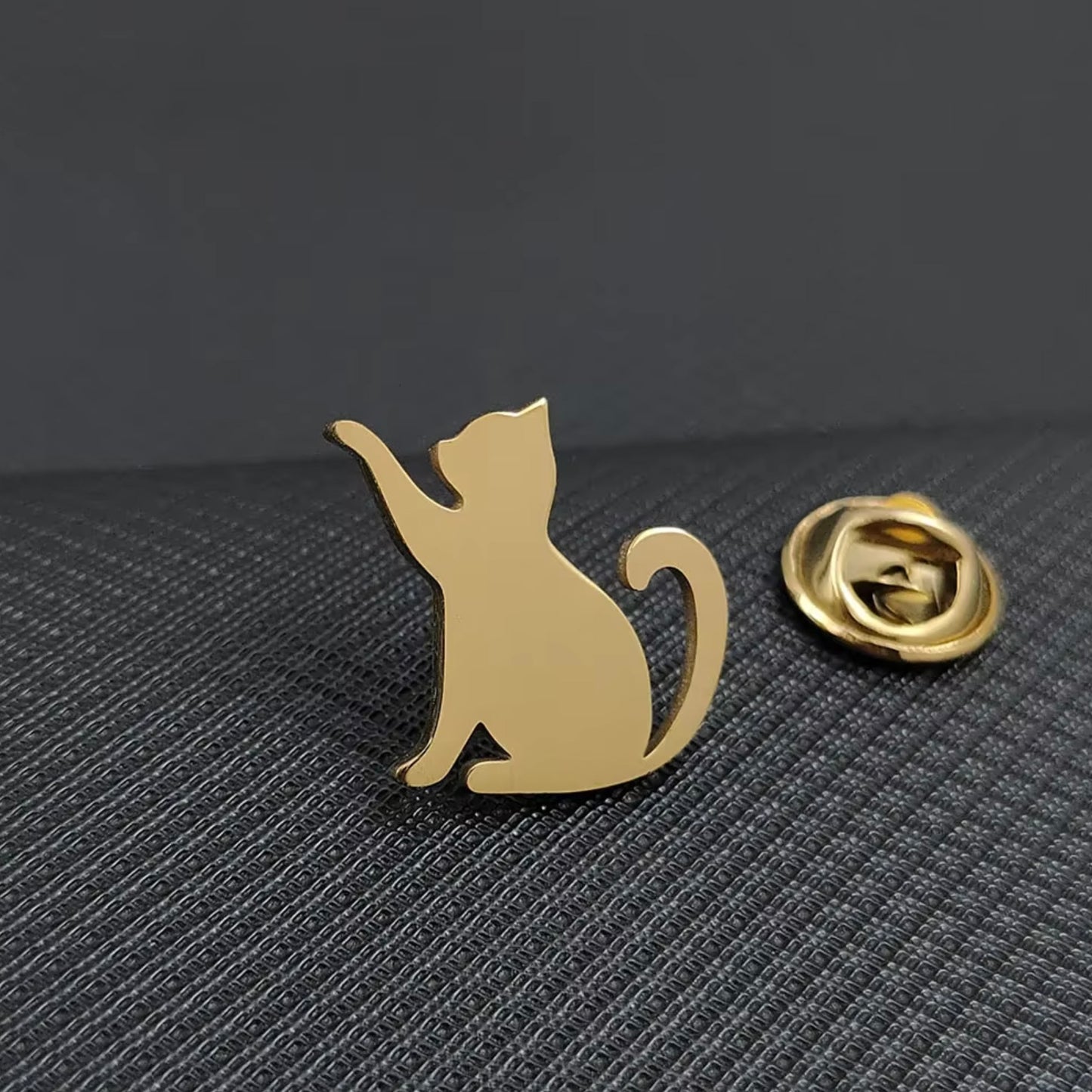 Gold-Plated Cat Pin Brooch