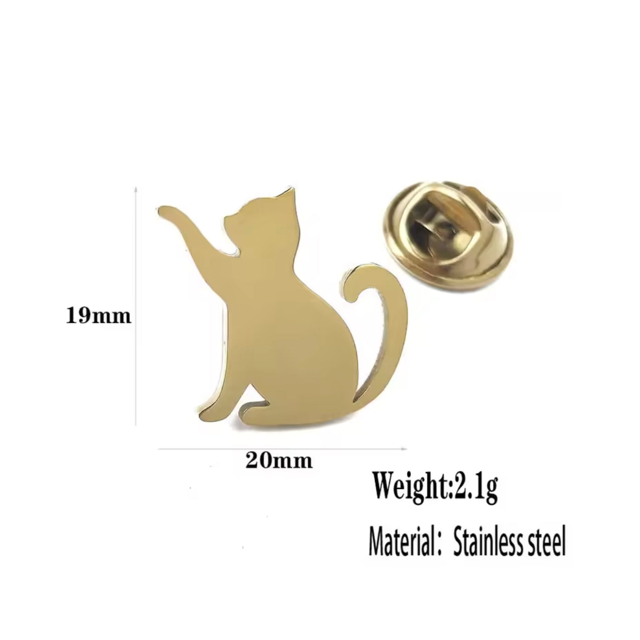 Gold-Plated Cat Pin Brooch