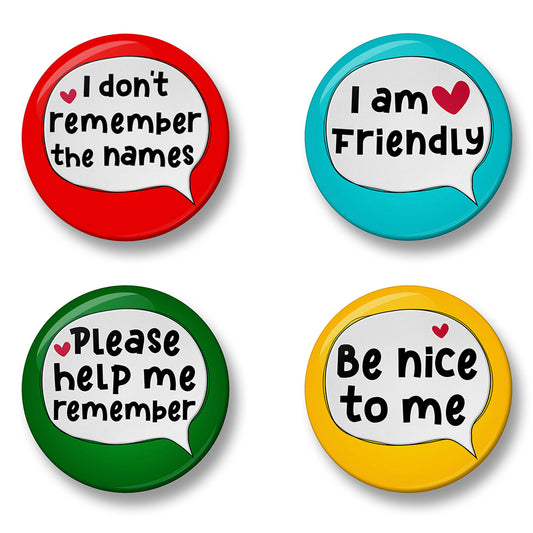 Memory loss Awareness Pin Badge Set – Set of 4 Pins, 32mm or 44mm
