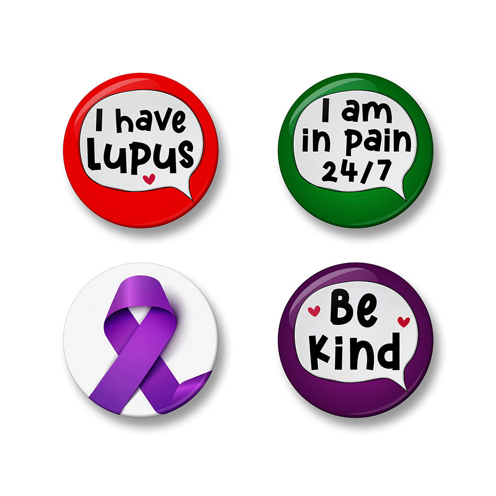 Lupus Awareness Pin Badge Set – Set of 4 Pins, 32mm or 44mm