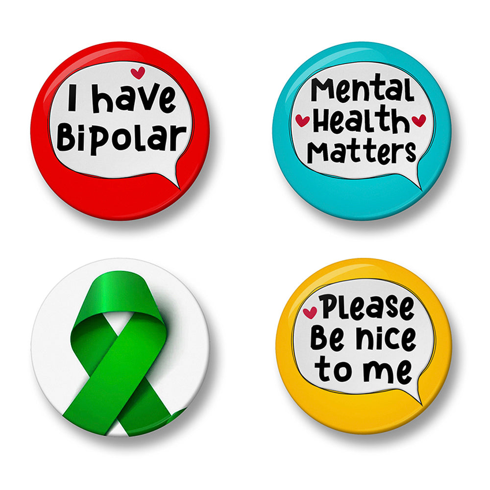 Bipolar Awareness Pin Badge Set – Set of 4 Pins, 32mm or 44mm