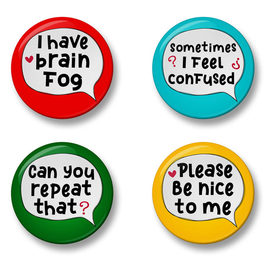 Brain Fog Awareness Pin Badge Set – Set of 4 Pins, 32mm or 44mm