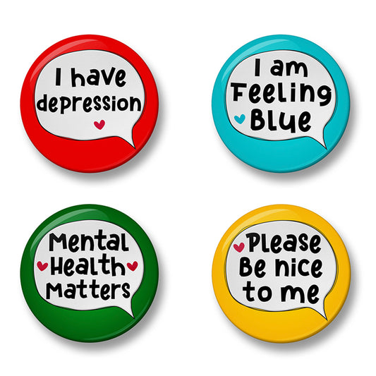 Depression Awareness Pin Badge Set – Set of 4 Pins, 32mm or 44mm