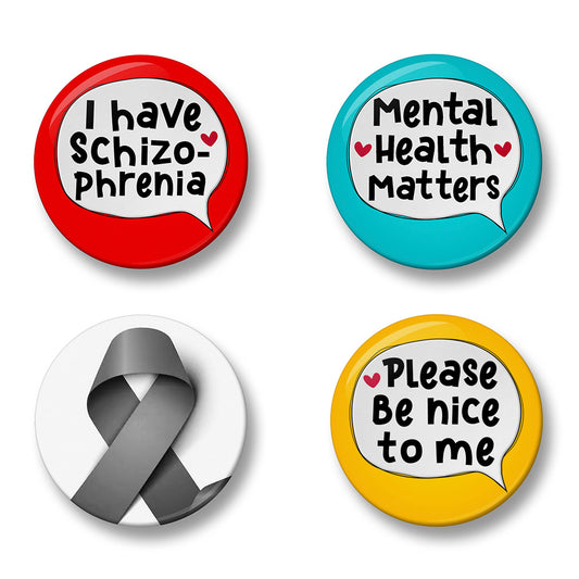 Schizophrenia Awareness Pin Badge Set – Set of 4 Pins, 32mm or 44mm