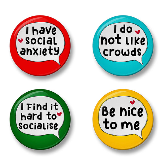 Social Anxiety Awareness Pin Badge Set – Set of 4 Pins, 32mm or 44mm
