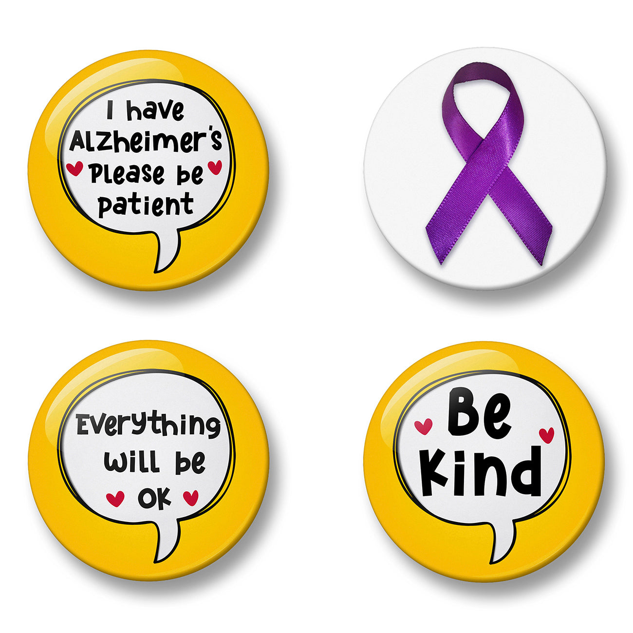 Alzheimer's Awareness Pin Badge Set – Set of 4 Pins, 32mm or 44mm