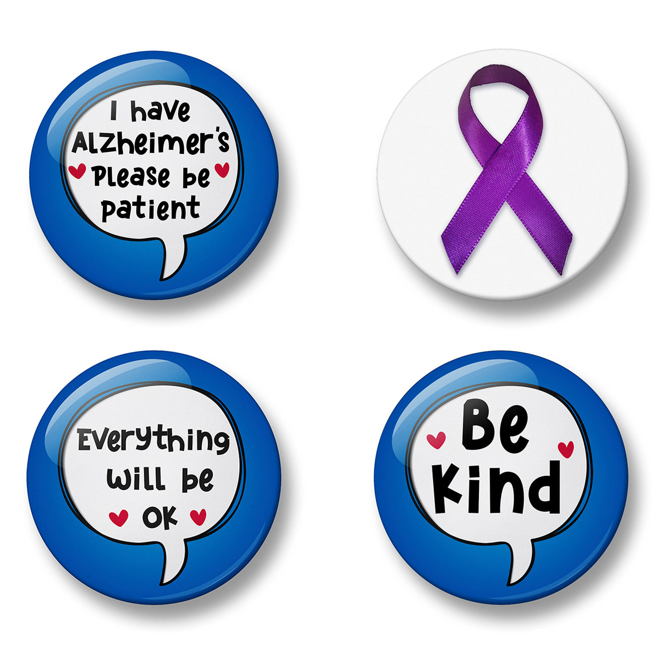 Alzheimer's Awareness Pin Badge Set – Set of 4 Pins, 32mm or 44mm