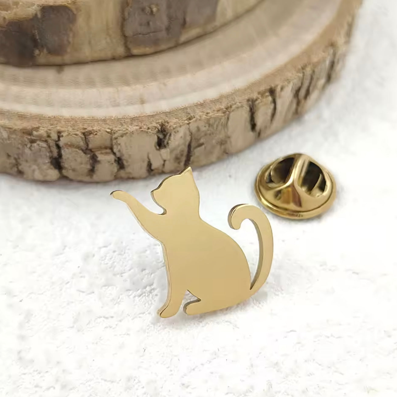 Gold-Plated Cat Pin Brooch