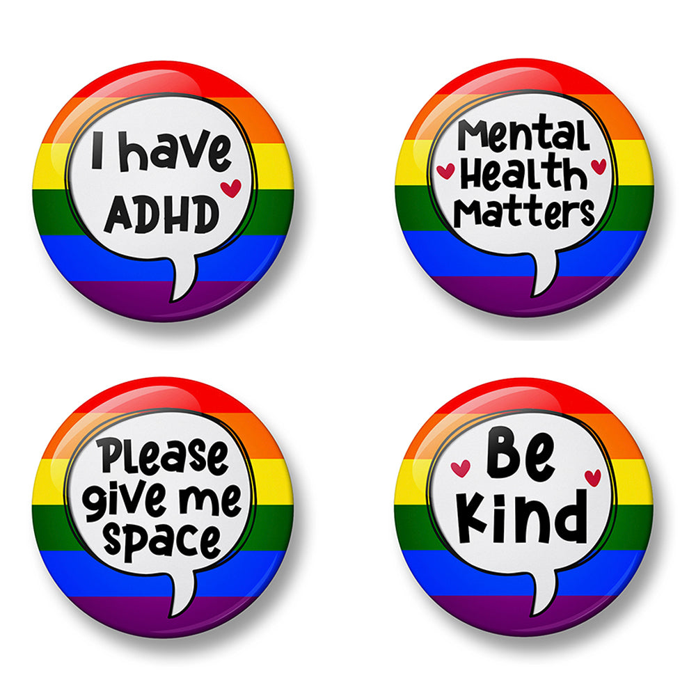 ADHD Awareness Pin Badge Set – Set of 4 Pins, 32mm or 44mm