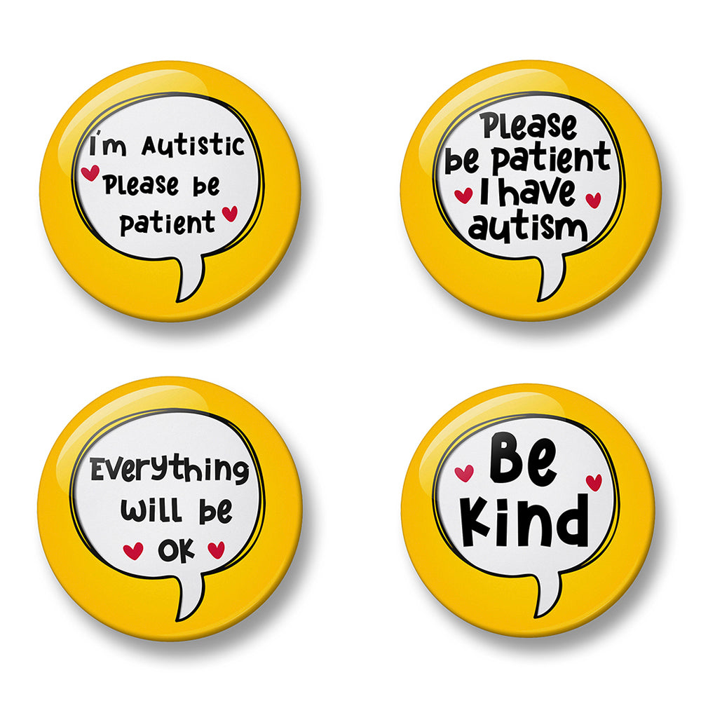 Autism Awareness Pin Badge Set – Set of 4 Pins, 32mm or 44mm