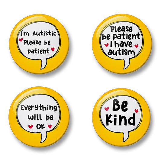 Autism Awareness Pin Badge Set – Set of 4 Pins, 32mm or 44mm
