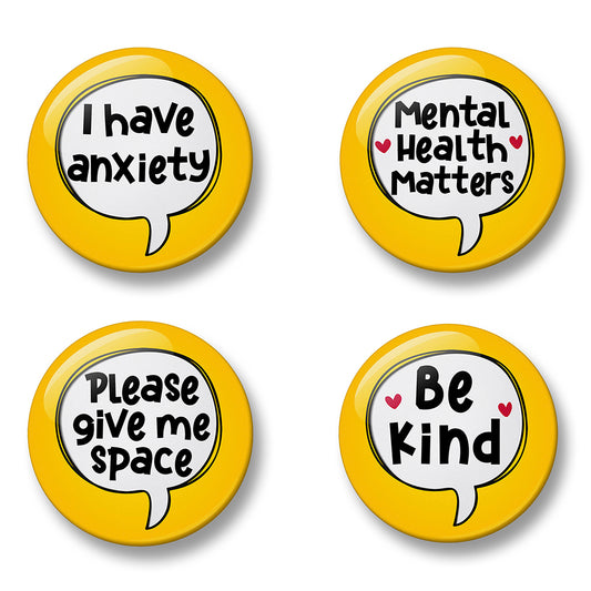 Anxiety Awareness Pin Badge Set – Set of 4 Pins, 32mm or 44mm