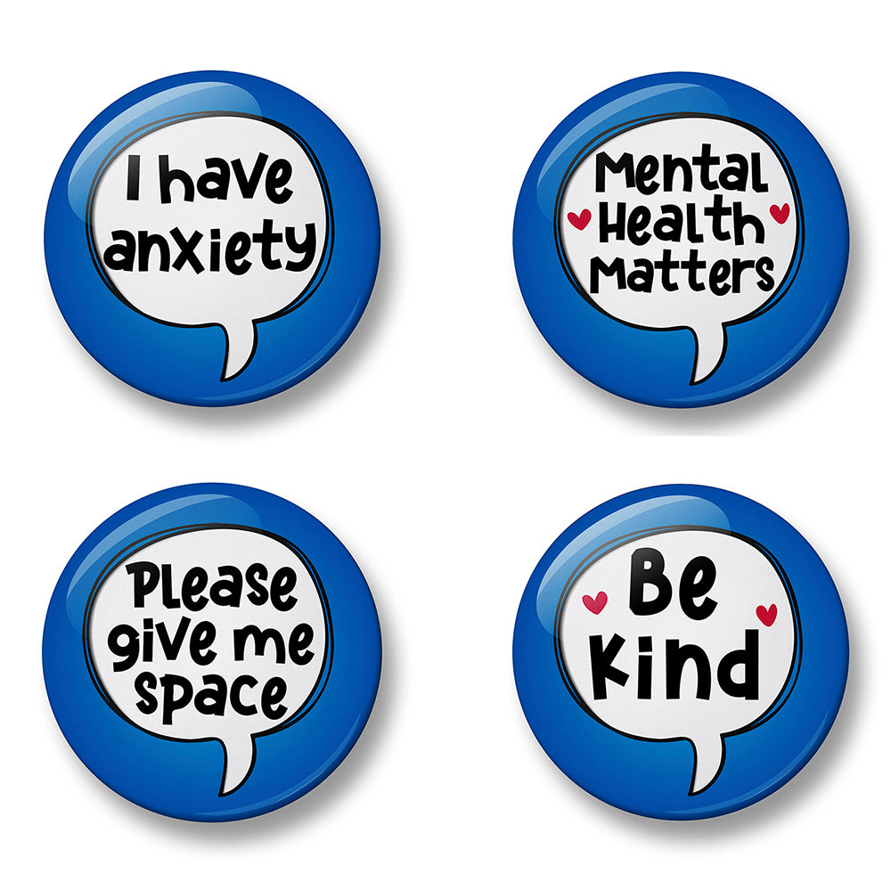 Anxiety Awareness Pin Badge Set – Set of 4 Pins, 32mm or 44mm