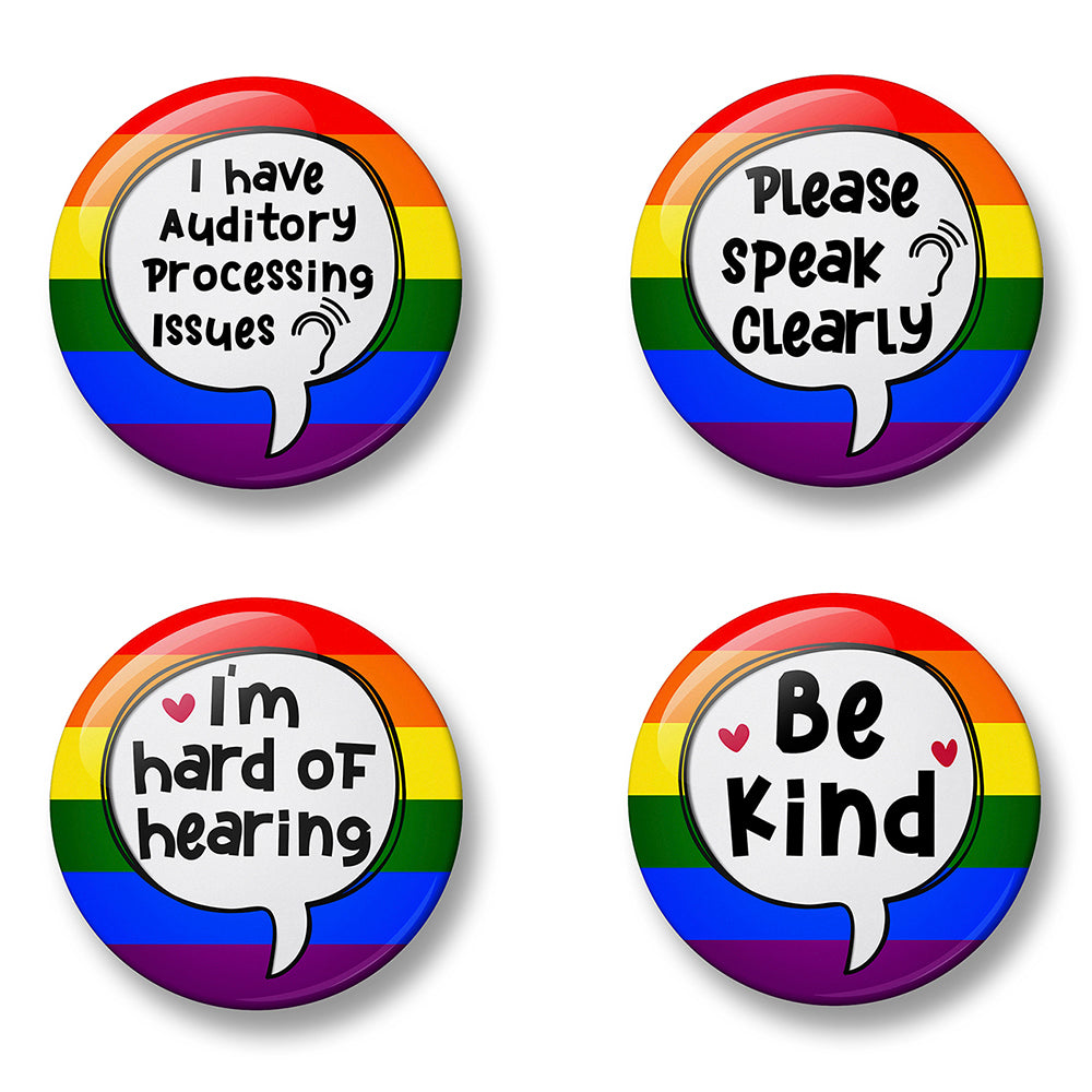 APD auditory processing disorder awareness pin badge set - 4 unique designs supporting auditory processing issues awareness