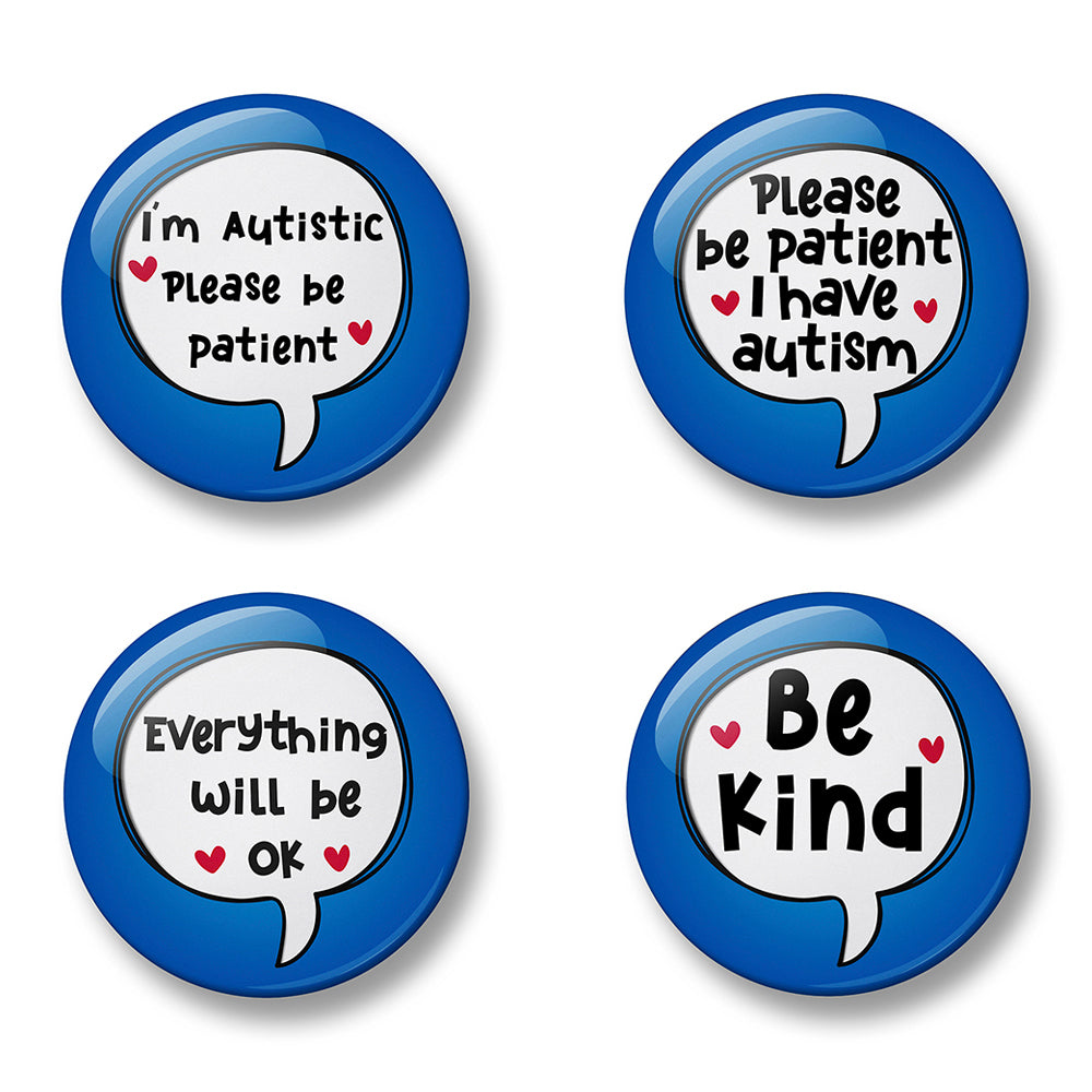 Autism Awareness Pin Badge Set – Set of 4 Pins, 32mm or 44mm