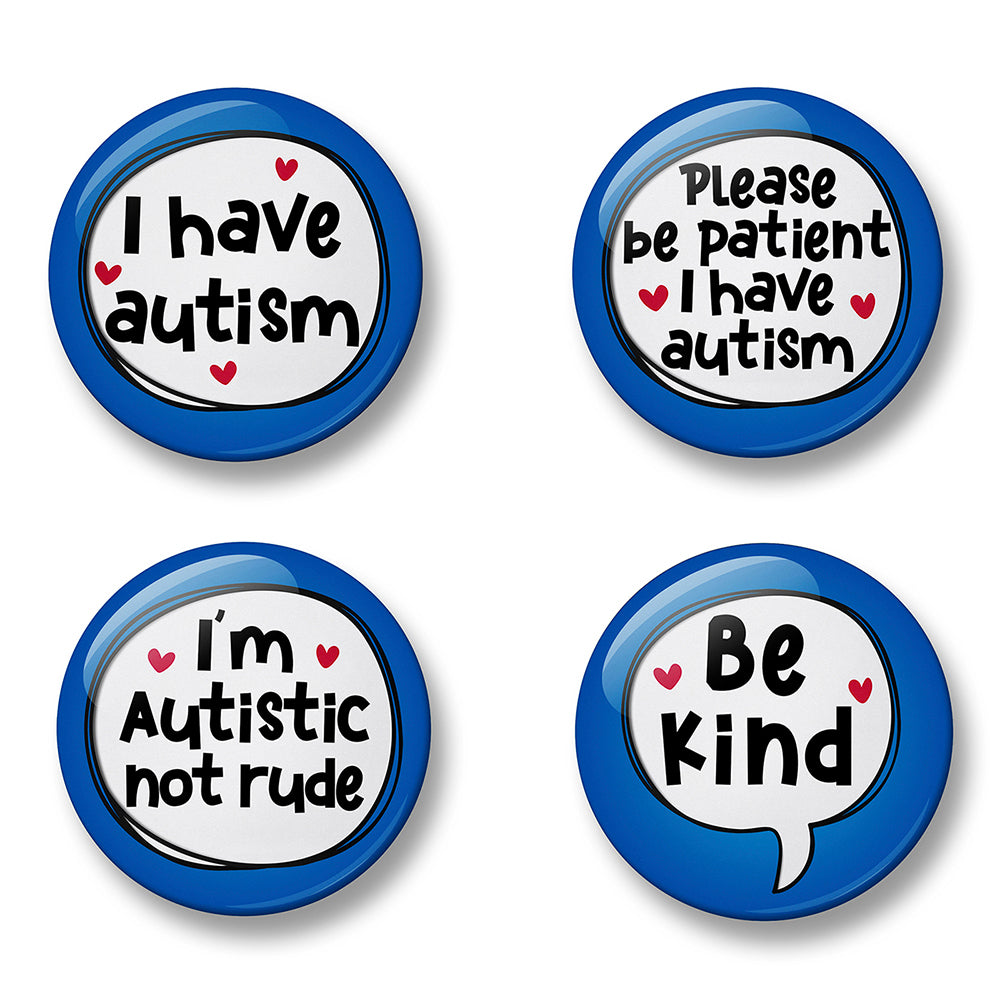 Autism Awareness Pin Badge Set – Set of 4 Pins, 32mm or 44mm