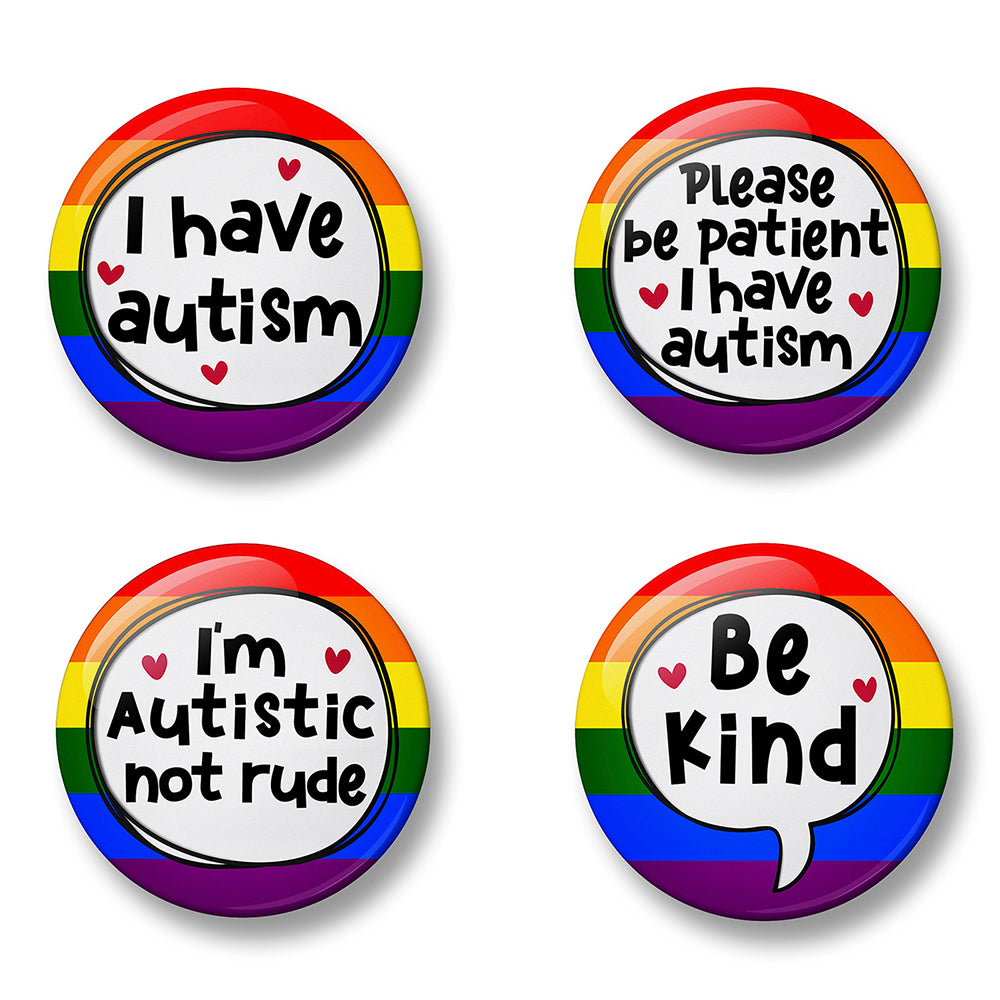 Autism Awareness Pin Badge Set – Set of 4 Pins, 32mm or 44mm