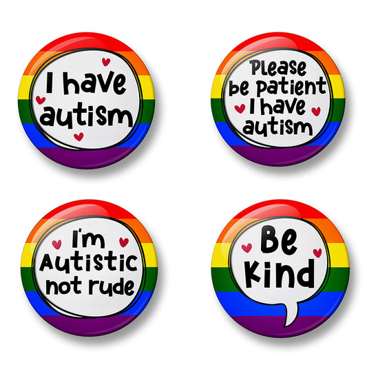 Autism Awareness Pin Badge Set – Set of 4 Pins, 32mm or 44mm