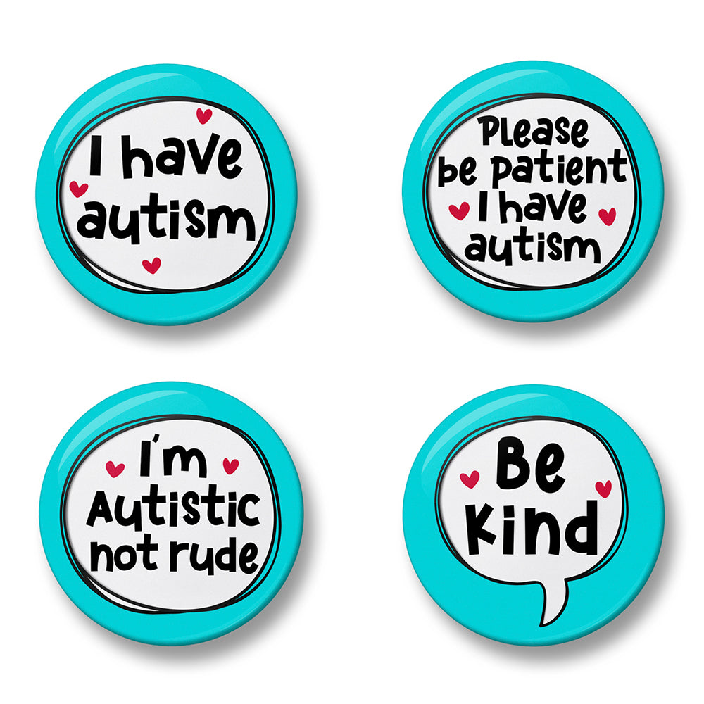 Autism Awareness Pin Badge Set – Set of 4 Pins, 32mm or 44mm