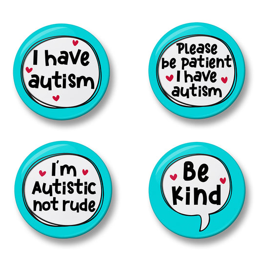 Autism Awareness Pin Badge Set – Set of 4 Pins, 32mm or 44mm