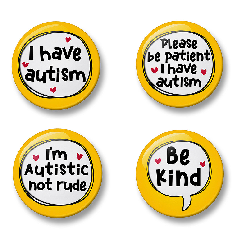 Autism Awareness Pin Badge Set – Set of 4 Pins, 32mm or 44mm