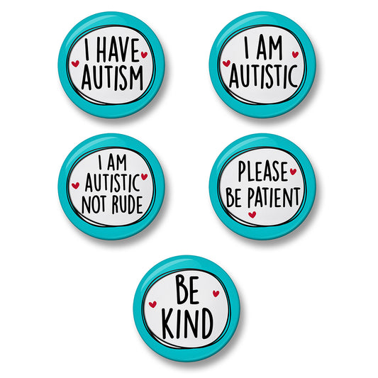 Autism Awareness Pin Badge Set – Set of 5 Pins, 32mm or 44mm