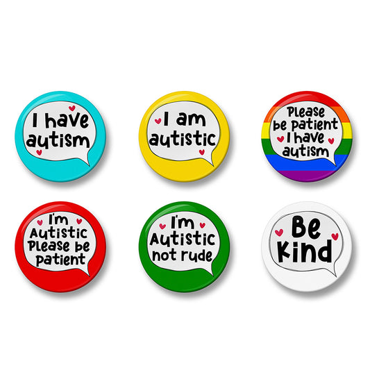 Autism Awareness Pin Badge Set – Set of 6 Pins, 32mm or 44mm