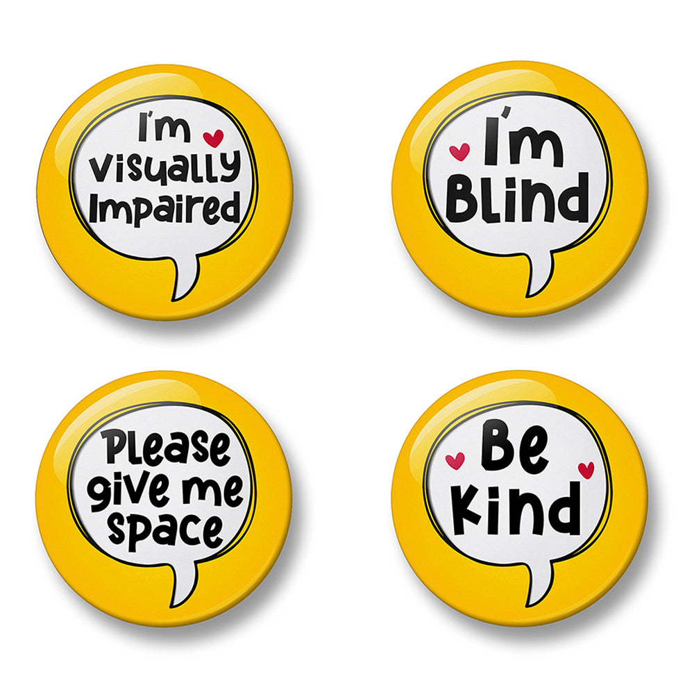 Blind Awareness Pin Badge Set – Set of 4 Pins, 32mm or 44mm