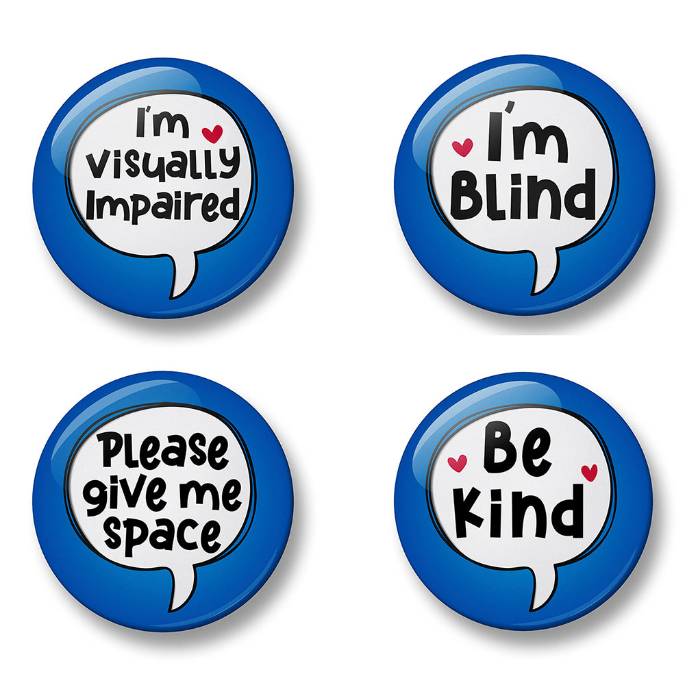 Blind Awareness Pin Badge Set – Set of 4 Pins, 32mm or 44mm