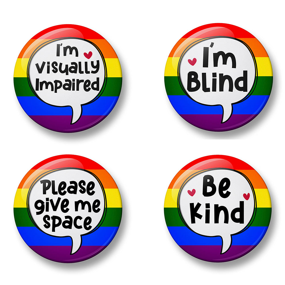 Blind Awareness Pin Badge Set – Set of 4 Pins, 32mm or 44mm