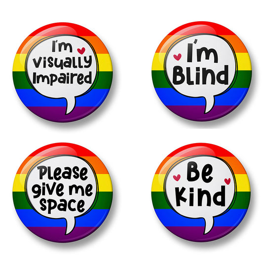 Blind Awareness Pin Badge Set – Set of 4 Pins, 32mm or 44mm