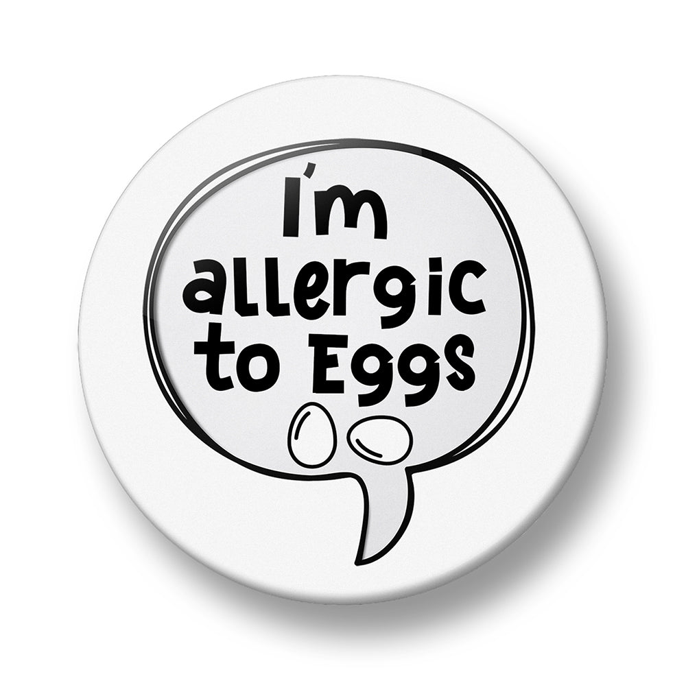 Allergy Alert Pin Badge – Food Allergy Warning – Eggs, Nuts, Peanuts, Fish, Gluten, Milk, Lactose, Sesame & Onion Allergy – 32mm or 44mm