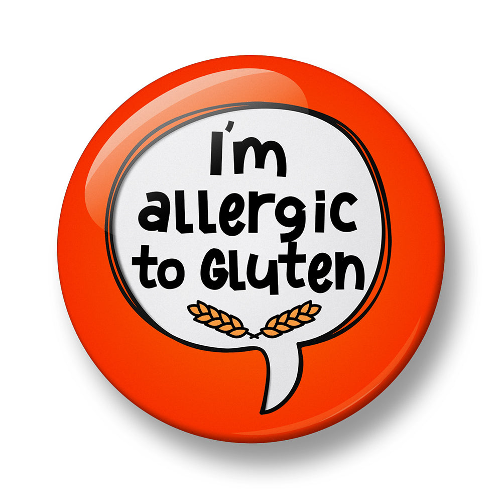 Allergy Alert Pin Badge – Food Allergy Warning – Eggs, Nuts, Peanuts, Fish, Gluten, Milk, Lactose, Sesame & Onion Allergy – 32mm or 44mm