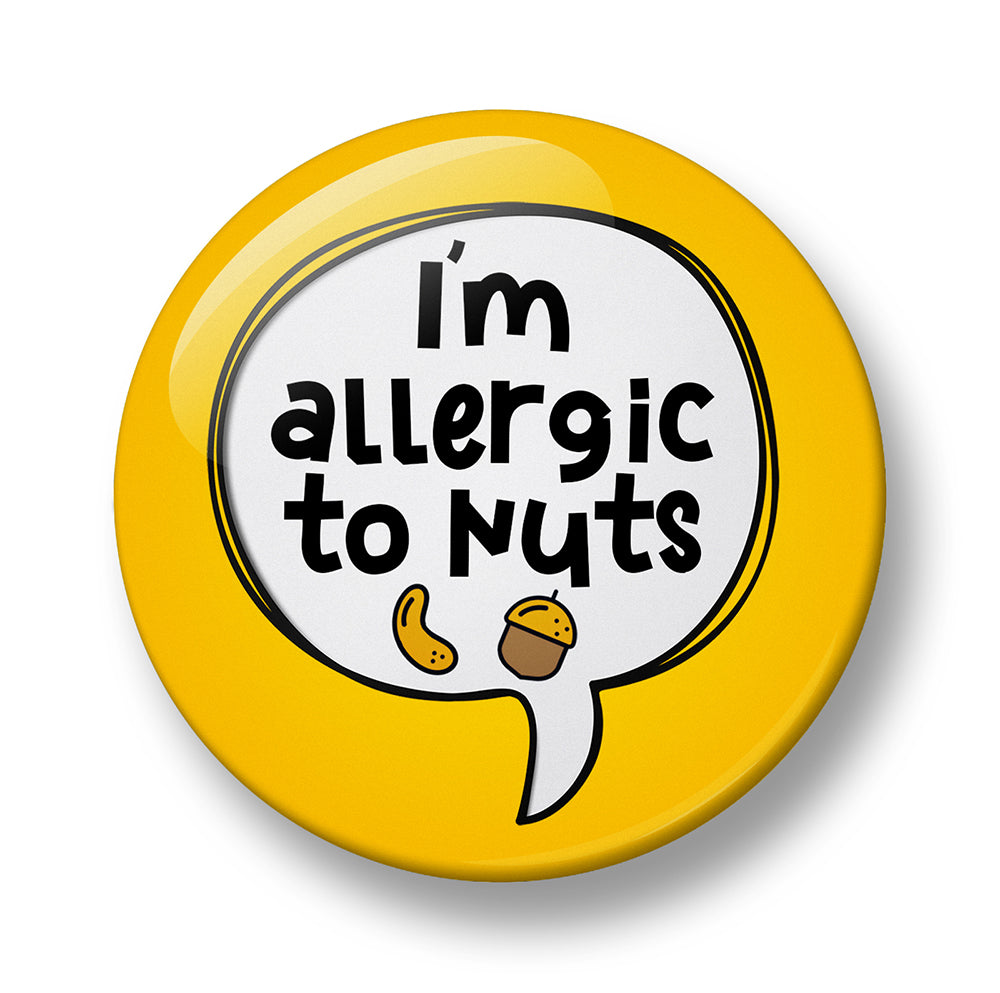 Allergy Alert Pin Badge – Food Allergy Warning – Eggs, Nuts, Peanuts, Fish, Gluten, Milk, Lactose, Sesame & Onion Allergy – 32mm or 44mm