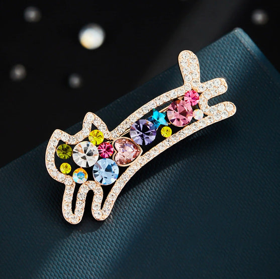 Rhinestone Cat Brooch