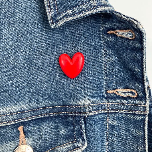 Handmade red heart resin pin brooch. Perfect Valentine's Day gift, anniversary token, or romantic accessory. Cute couple charm. Handcrafted with love in UK.