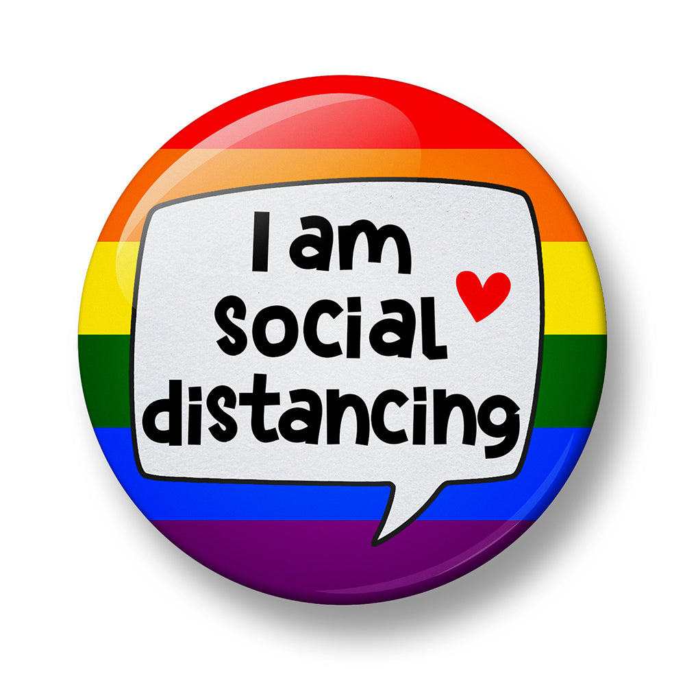I am Social Distancing Pin Badge –  Rectangular – 32mm or 44mm
