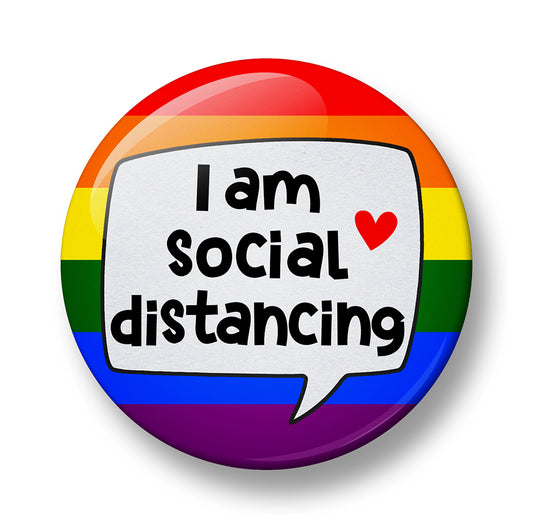 I am Social Distancing Pin Badge –  Rectangular – 32mm or 44mm