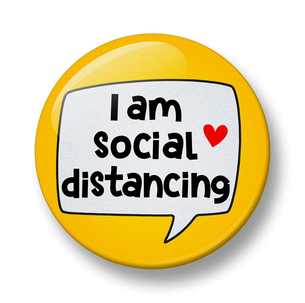 I am Social Distancing Pin Badge –  Rectangular – 32mm or 44mm