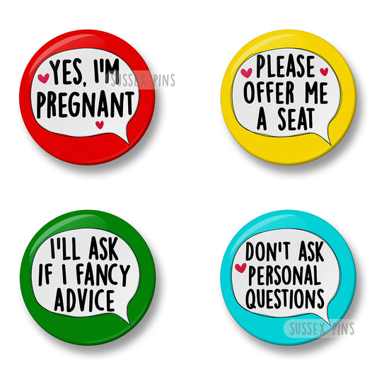 I'm Pregnant Badge Set Pin – Set of 4 Pins, 32mm or 44mm