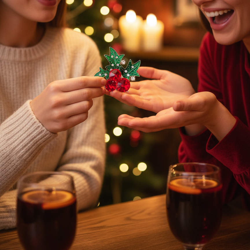 Celebrity Holly Flower Christmas Brooch