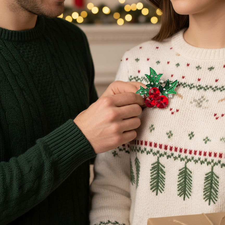 Celebrity Holly Flower Christmas Brooch
