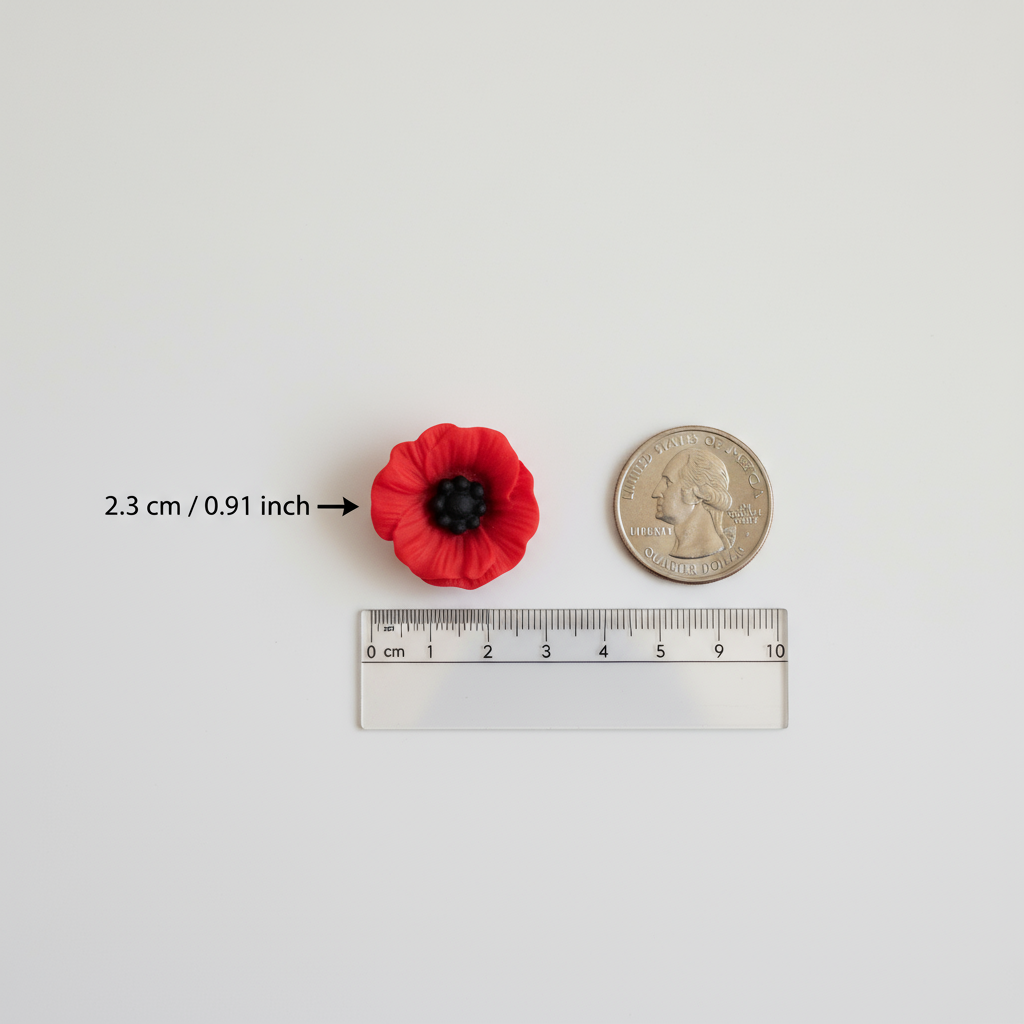 Handmade Poppy Pin Brooch Boyut Gösterimi