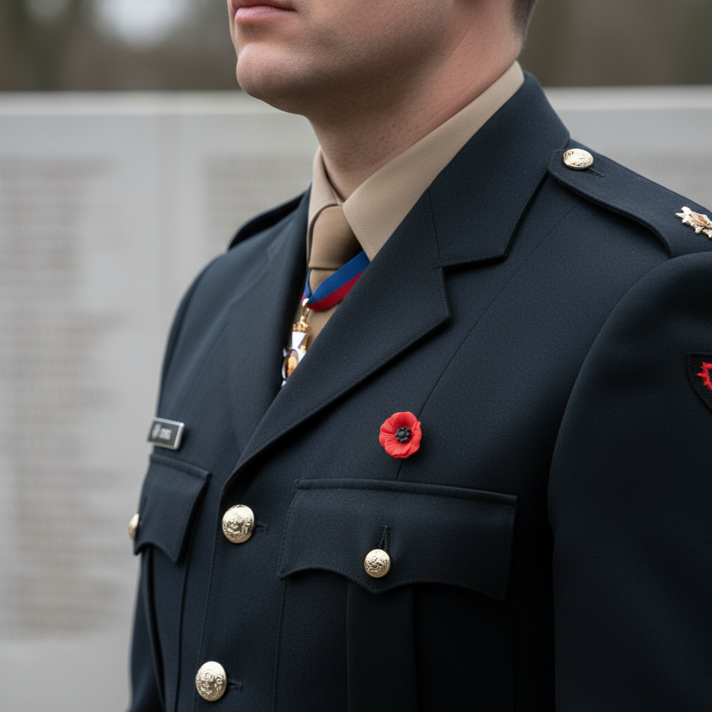 Handmade Poppy Pin Brooch İngiliz Asker Üniforması - Uzak Çekim