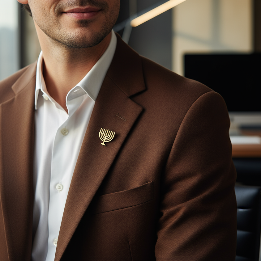 Gold Menorah Brooch