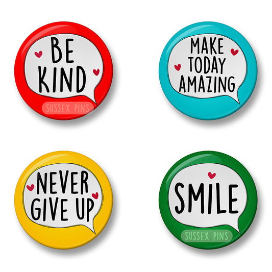 Positive Pin Badge Set – Set of 4 Pins, 32mm or 44mm